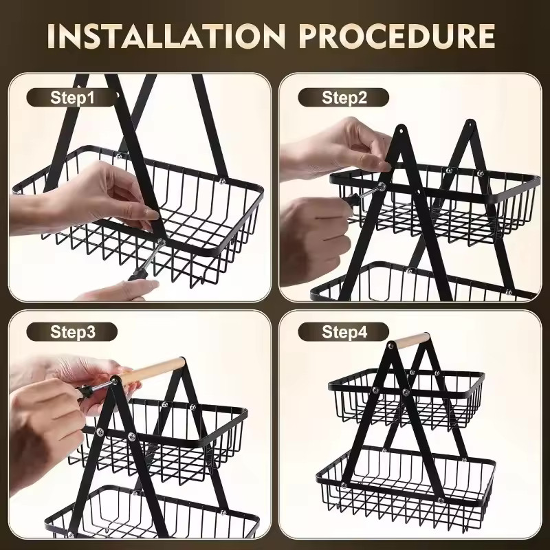 Multifunctional Fruit Basket New Portable Iron Kitchen Storage Rack Multilayer Snack Storage Shelf 3