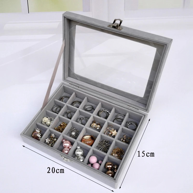 Display Organizer Box For Jewelry Velvet Glass Tray Holder Case For Rings Earrings 8