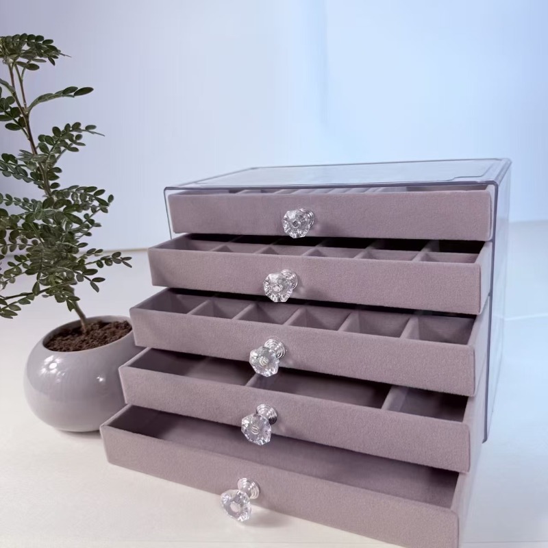 Layers Jewelry Box In Gray Large Capacity Storage For Rings Earrings AntiOxidation Jewelry Organize