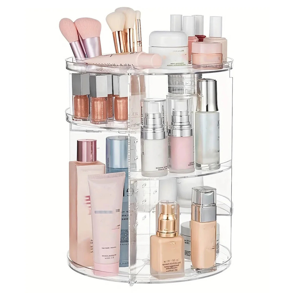 Spinning Countertop Holder Clear Makeup Organizer With Rotation Bathroom Cosmetics Storage 7