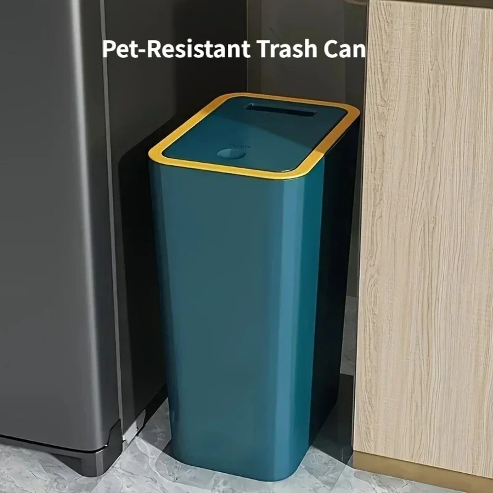 Durable Plastic Bin SpaceSaving PetResistant Trash Can OdorProof For Bathroom Kitchen Use 0