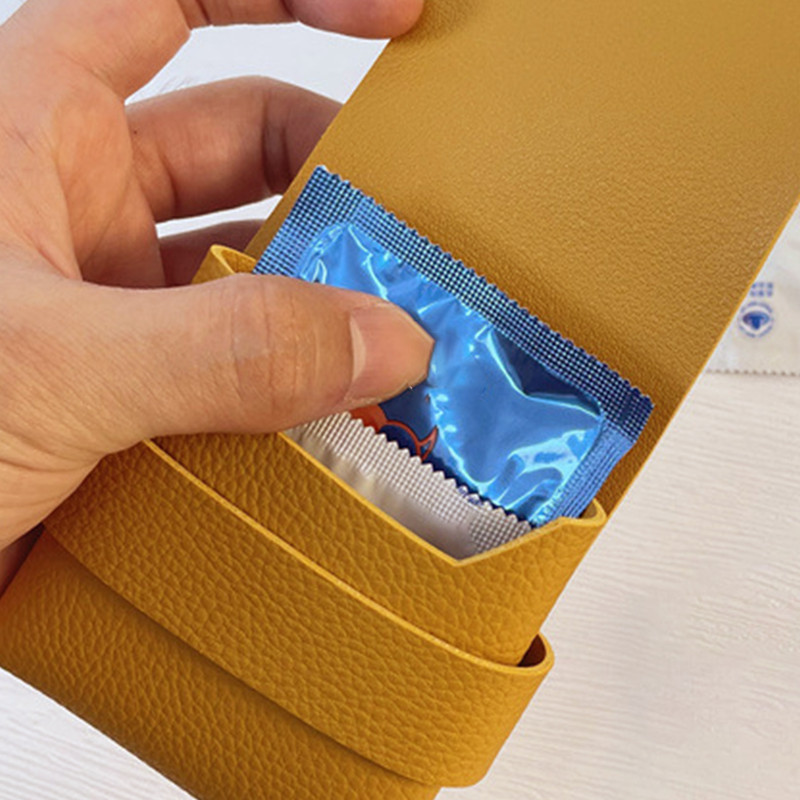Travel Condom Case, Elegant PU Leather Box, Secure Small Purse for Condoms, Compact Design, Protects and Keeps Condoms