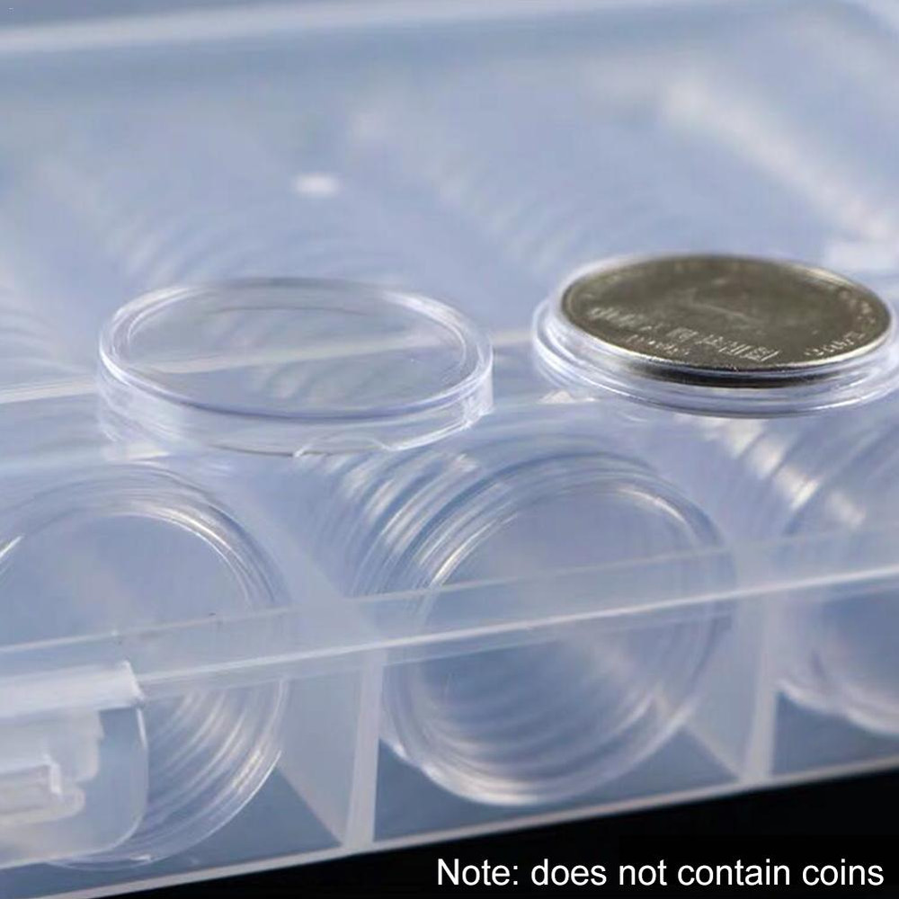 Container with Storage Organizer Box, Foam Gasket for Coin Display, Plastic Coin Holder Capsules