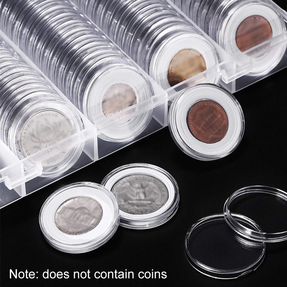 Container with Storage Organizer Box, Foam Gasket for Coin Display, Plastic Coin Holder Capsules