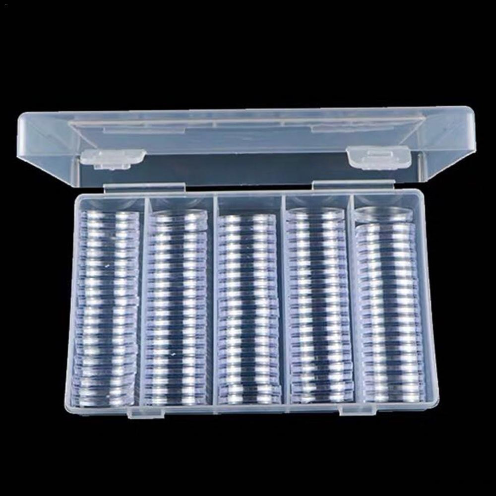 Container with Storage Organizer Box, Foam Gasket for Coin Display, Plastic Coin Holder Capsules