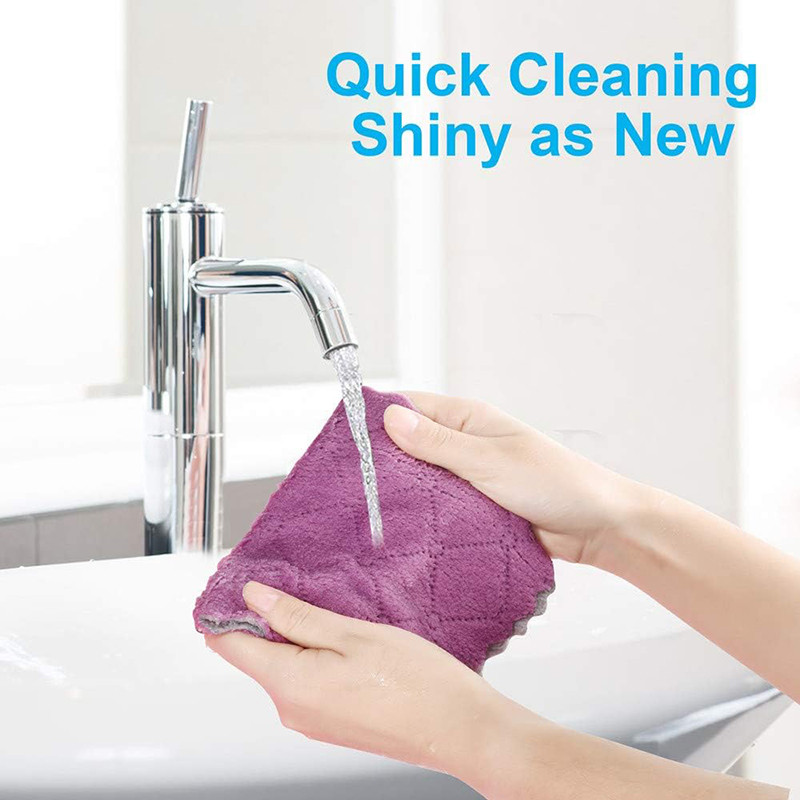 Super Absorbent Double-layer Microfiber Towel, Coral Fleece Non-stick Oil Dishcloths for Cleaning
