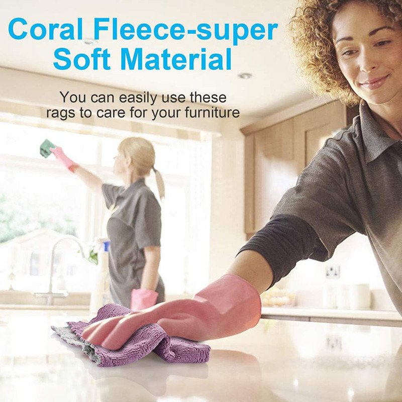 Super Absorbent Double-layer Microfiber Towel, Coral Fleece Non-stick Oil Dishcloths for Cleaning