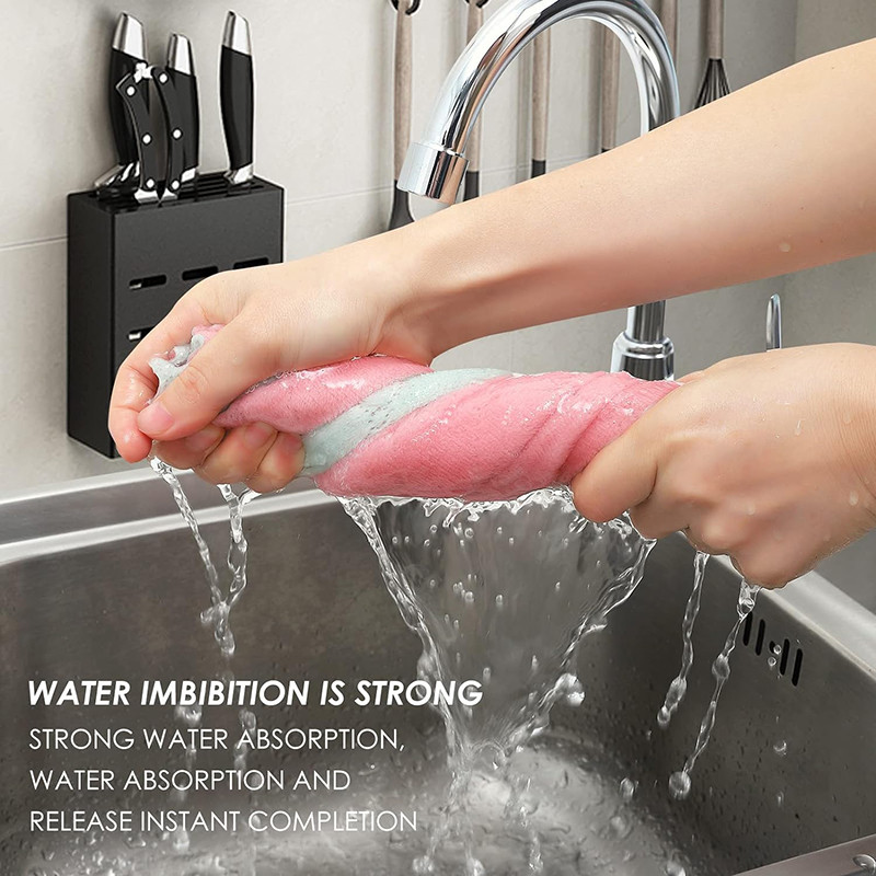 Super Absorbent Double-layer Microfiber Towel, Coral Fleece Non-stick Oil Dishcloths for Cleaning