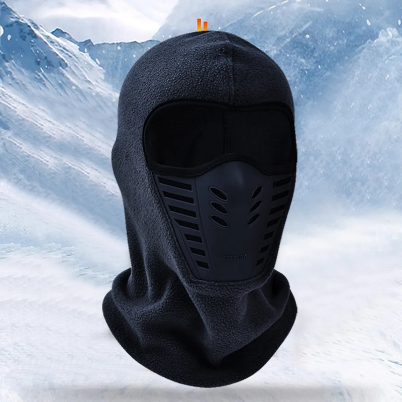 Thickened Fleece Winter Cap, Riding Masked Cap with Scarf Face Protection, Windproof Skiing Hat, Warm Headgear Mask