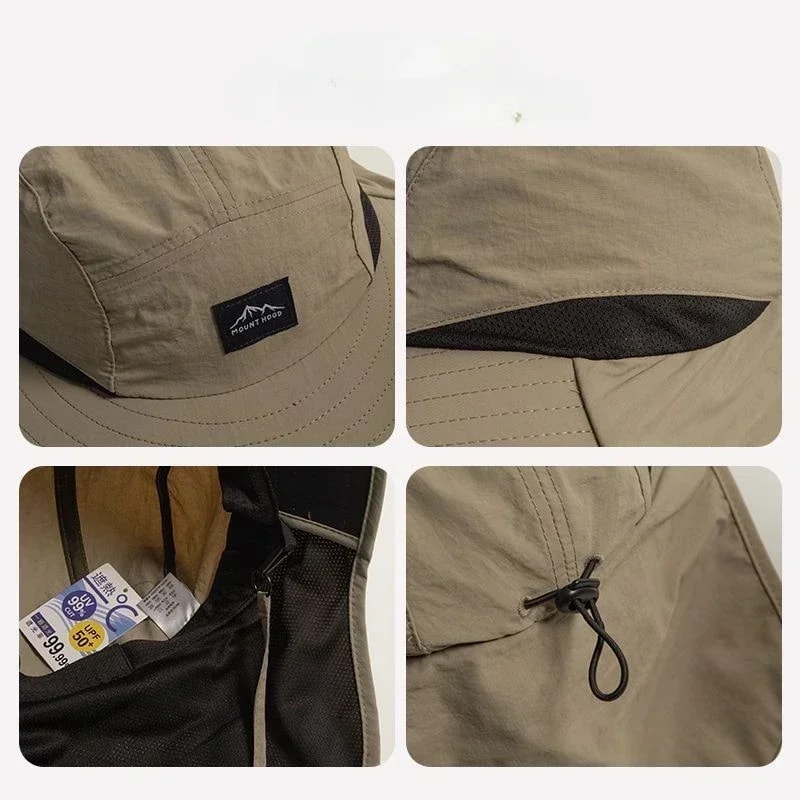 Quick-Drying Panama Bucket Hat with Tied Neck Protection for Outdoor Activities