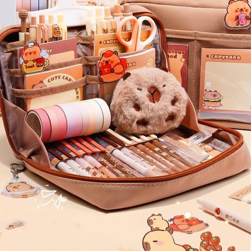 Cute Pencil Case With Pens Clips Rulers Sticky Note, Capybara Stationery Set, Color Ballpoint Pen Pencil Organizer
