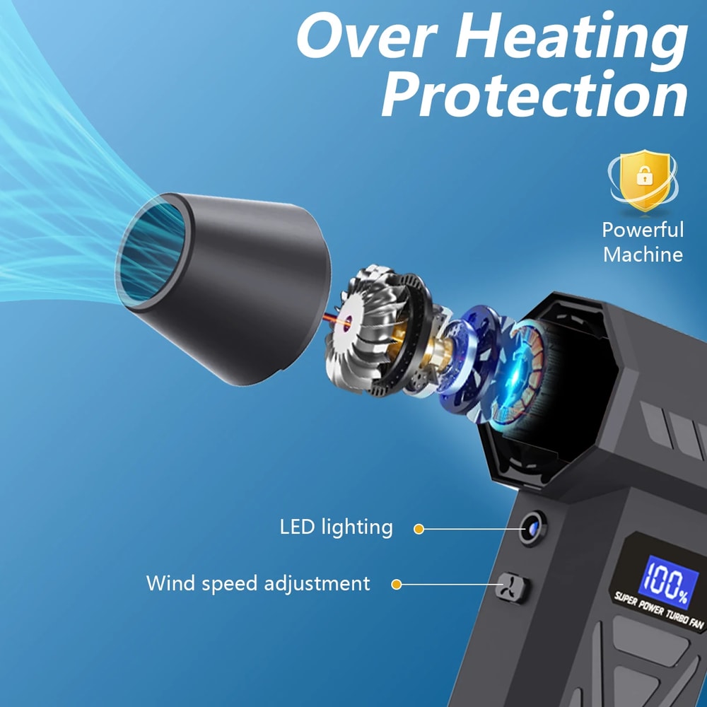 Cordless Air Duster Turbo Jet Blower Adjustable Air Blower With LED Light And Battery Display 2