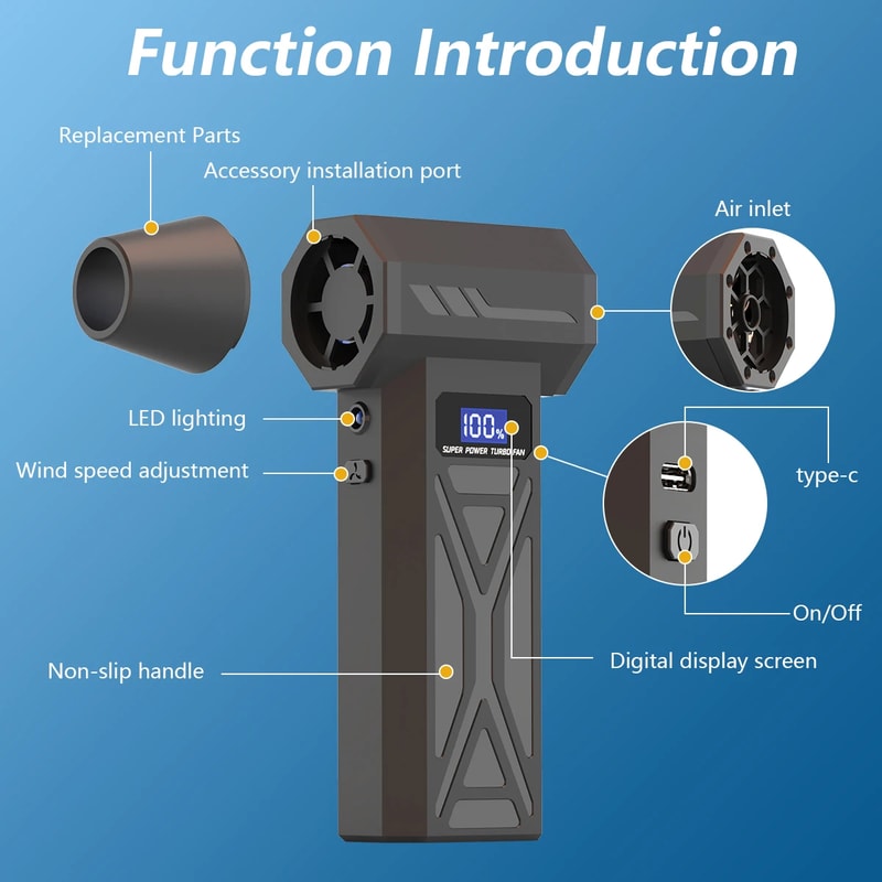 Cordless Air Duster Turbo Jet Blower Adjustable Air Blower With LED Light And Battery Display 4