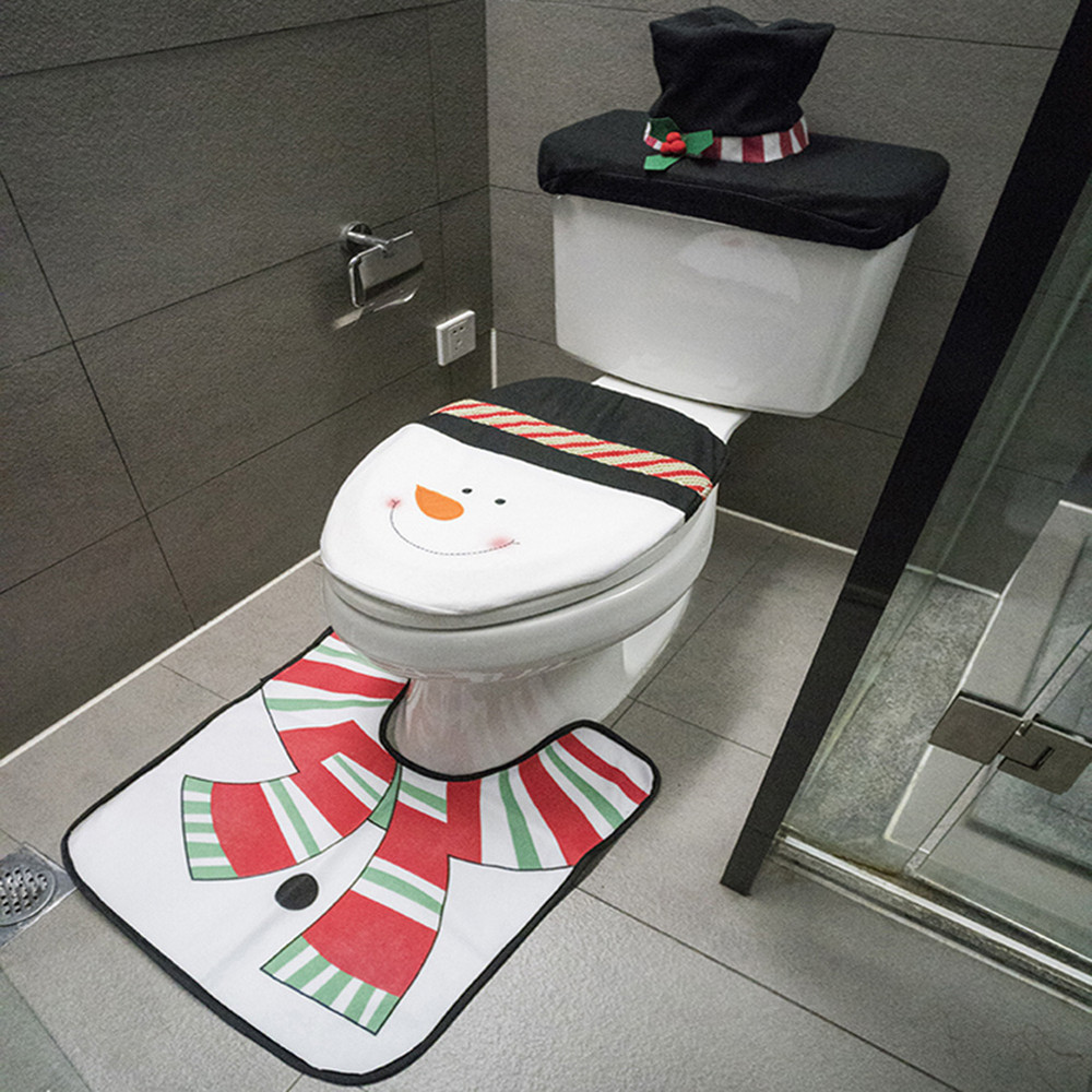 New Cute Christmas Toilet Seat Covers, Santa Claus Bathroom Mat, Holiday Home Supplies, Navidad Gift Decor for New Year