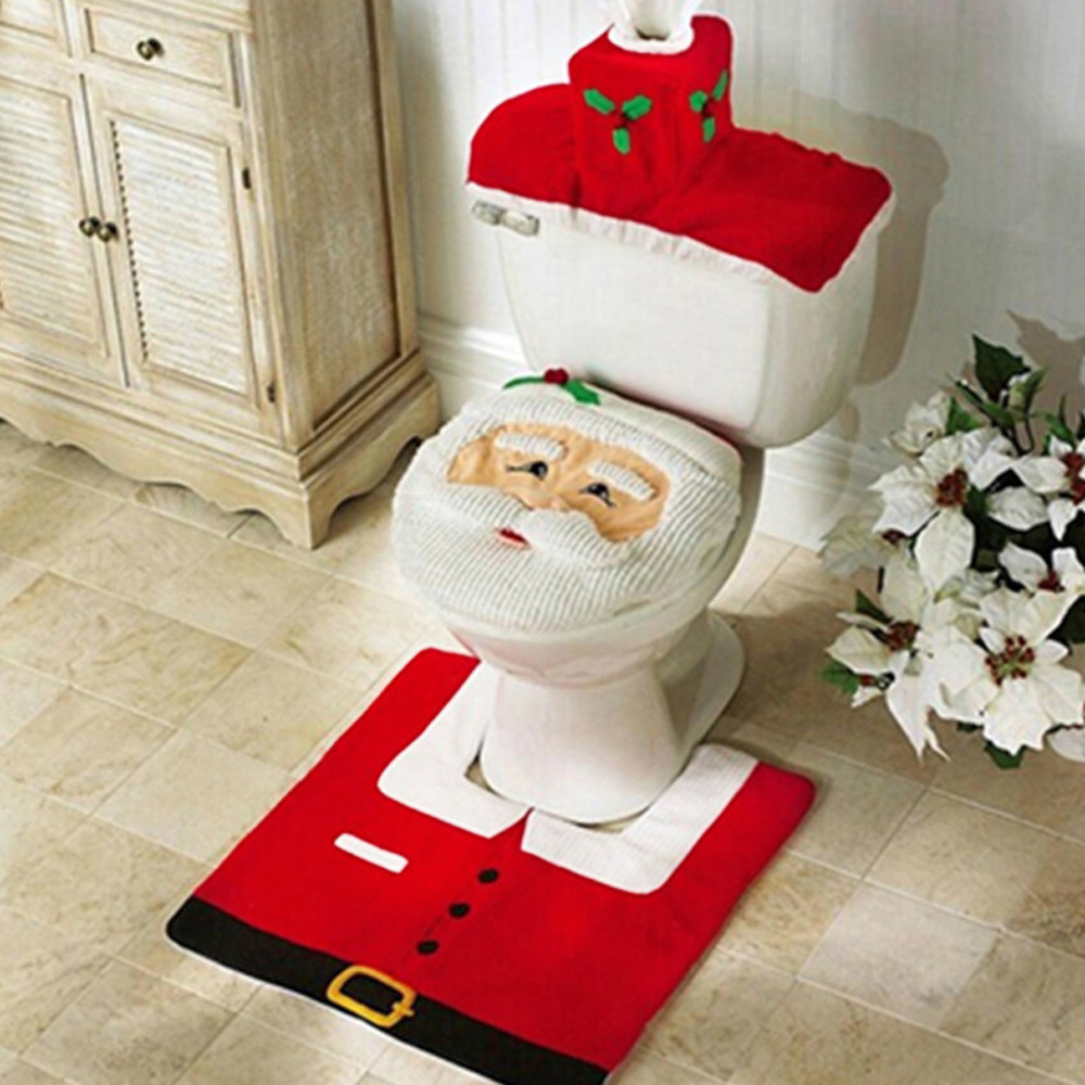 New Cute Christmas Toilet Seat Covers, Santa Claus Bathroom Mat, Holiday Home Supplies, Navidad Gift Decor for New Year