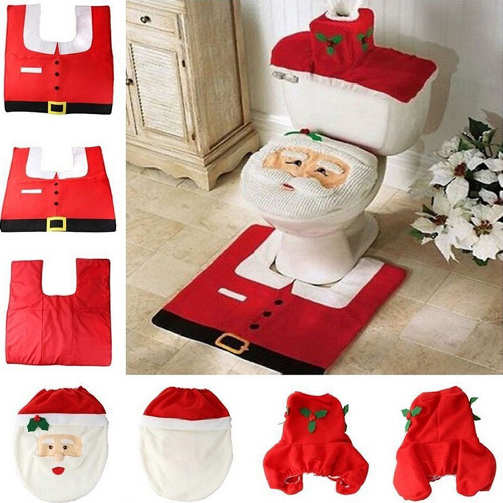 New Cute Christmas Toilet Seat Covers, Santa Claus Bathroom Mat, Holiday Home Supplies, Navidad Gift Decor for New Year