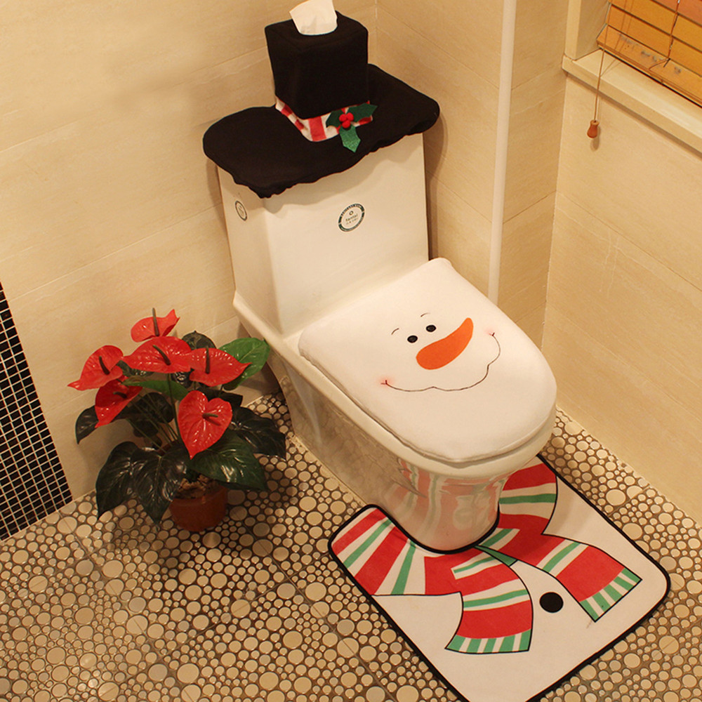 New Cute Christmas Toilet Seat Covers, Santa Claus Bathroom Mat, Holiday Home Supplies, Navidad Gift Decor for New Year