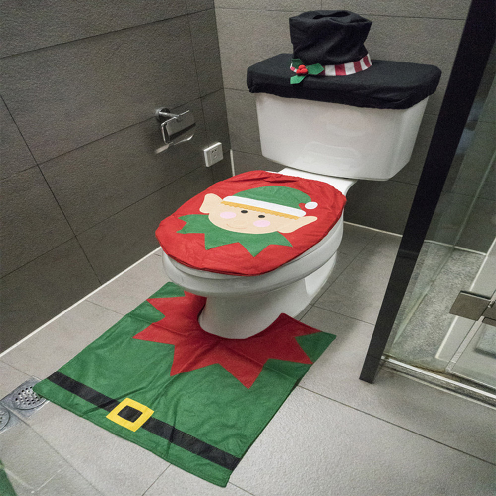 New Cute Christmas Toilet Seat Covers, Santa Claus Bathroom Mat, Holiday Home Supplies, Navidad Gift Decor for New Year