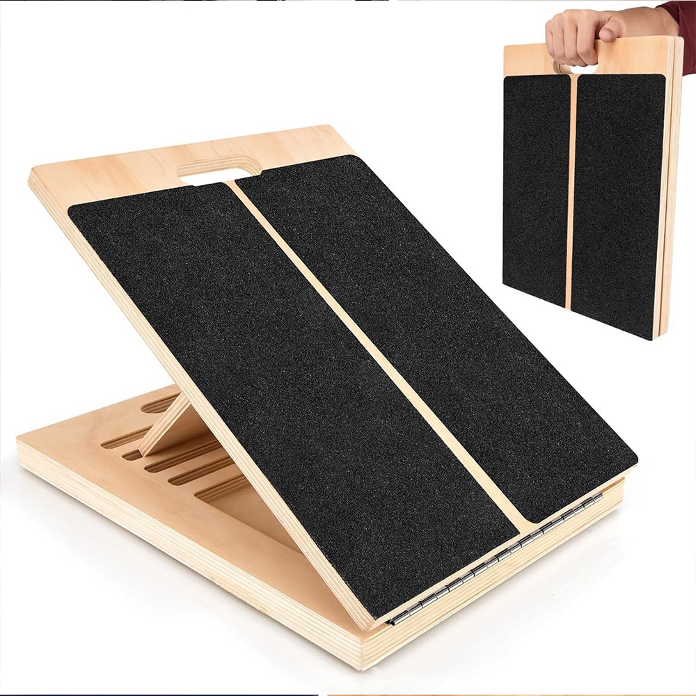 Adjustable Foldable Wooden Incline Board for Calf Ankle Stretching, Yoga Pilates Equipment for Home Gym Balance Training