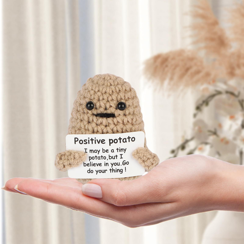 Positive Energy Cute Handwoven Potato Doll, Plush Knitting Room Decoration, Funny Birthday and Christmas Gift