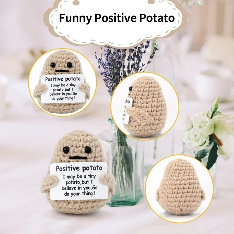 Positive Energy Cute Handwoven Potato Doll, Plush Knitting Room Decoration, Funny Birthday and Christmas Gift