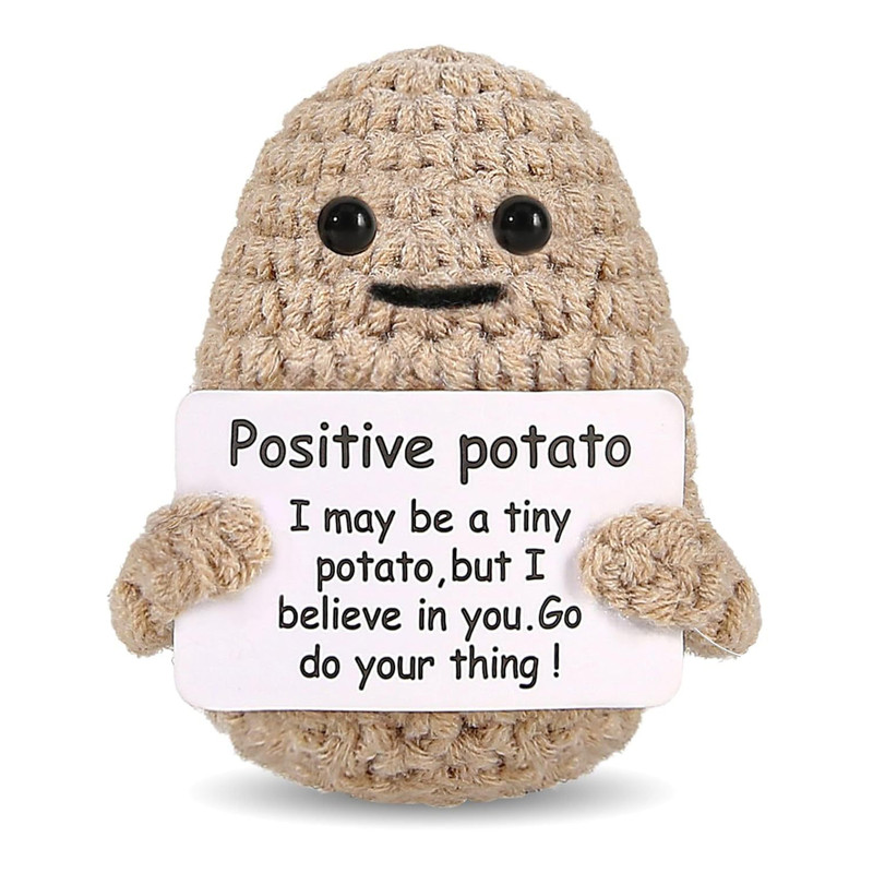 Positive Energy Cute Handwoven Potato Doll, Plush Knitting Room Decoration, Funny Birthday and Christmas Gift