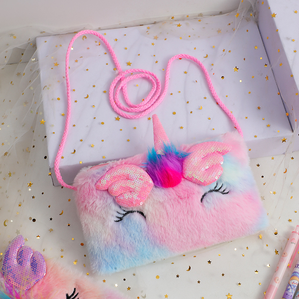 Childrens Plush Crossbody Bag Plush Unicorn Square Squint Shoulder Bag For Kindergarten Girls Carto 4