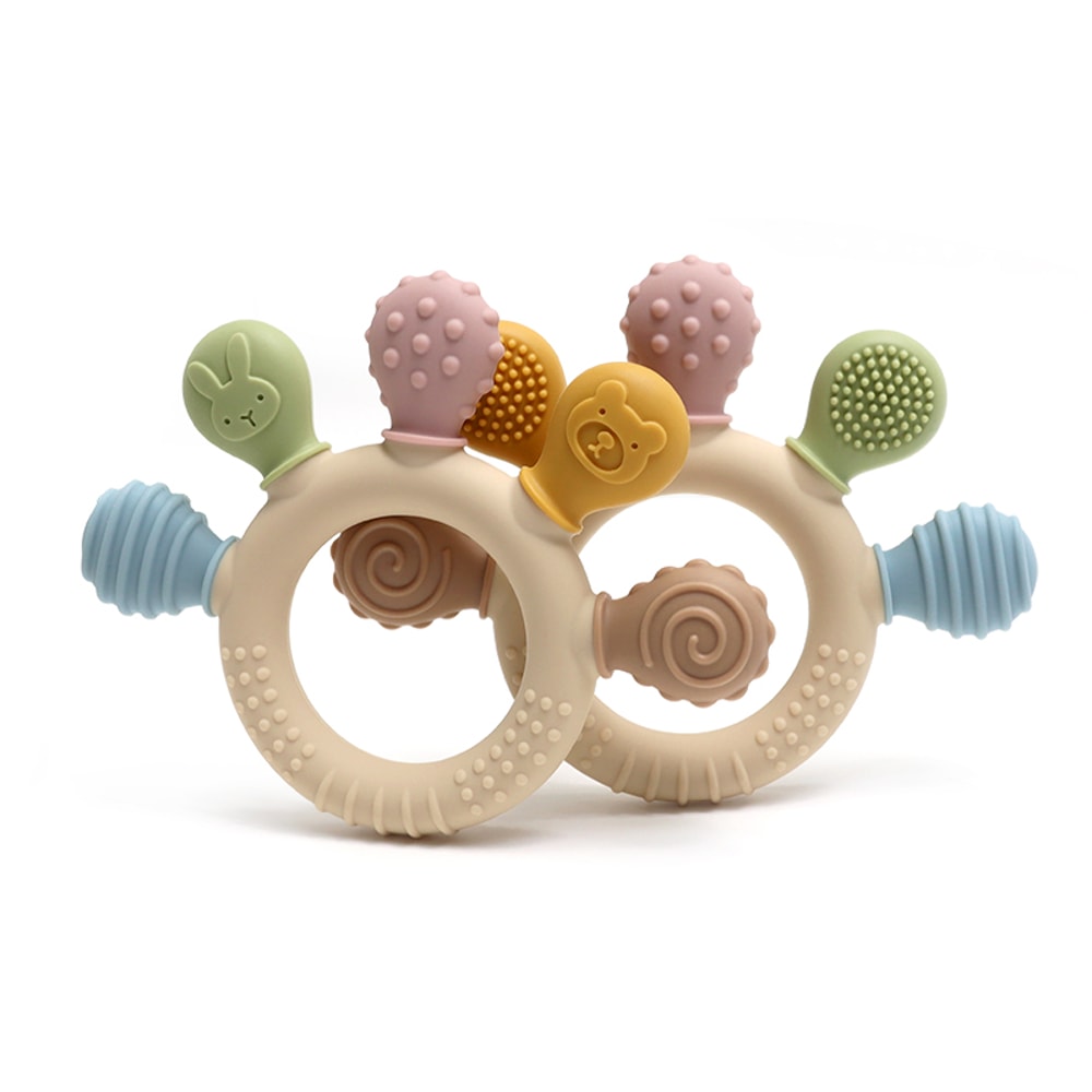Silicone Baby Ring Teether, Multicolor Gum Relief, Anxiety Soother, Sensory Chew Beads for Babies