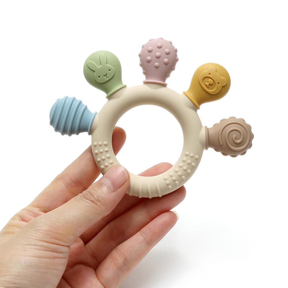 Silicone Baby Ring Teether, Multicolor Gum Relief, Anxiety Soother, Sensory Chew Beads for Babies