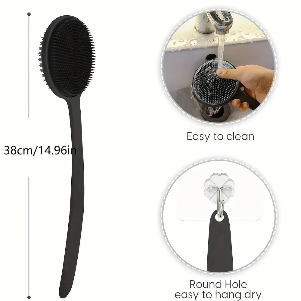Shower Back Scrubber Brush With Silicone Deep Cleansing Exfoliating Massage Long Handle 1