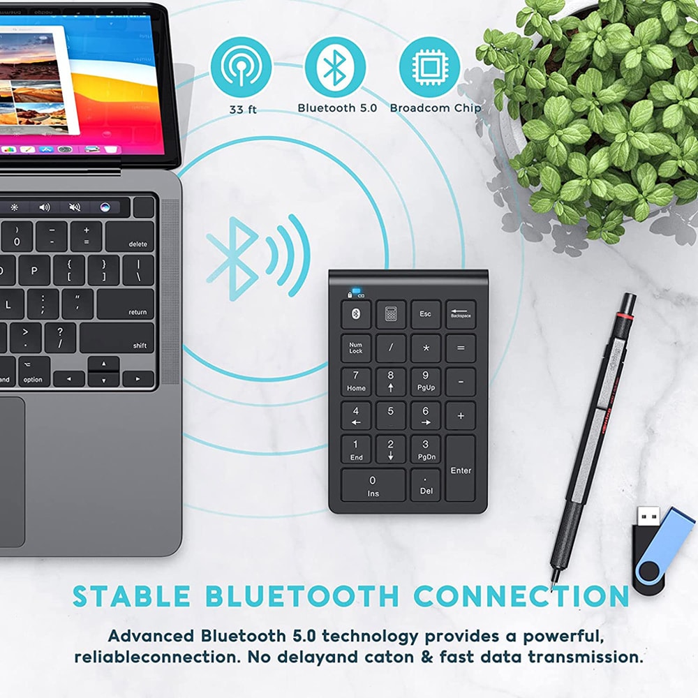 Wireless Numeric Keypad Bluetooth, Jomaa Rechargeable Slim Numpad for Effortless Data Entry