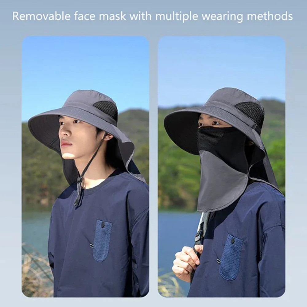 Outdoor Hunting Fishing Cap, UV Protection Summer Sun Hat for Men Women, Camping Visor Bucket Hat with Neck Flap