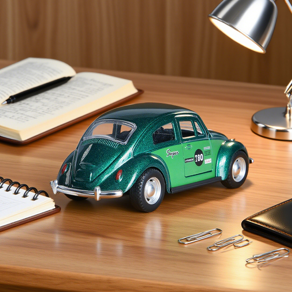 ute Retro Green Beetle Model Car, Pull-Back Mechanism, Openable Doors - Ideal for Boys' Toy and Christmas Gift