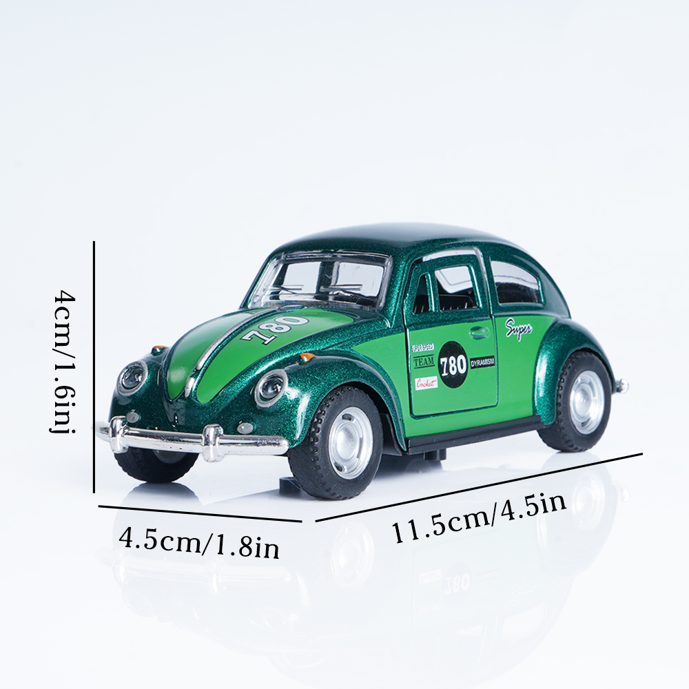 ute Retro Green Beetle Model Car, Pull-Back Mechanism, Openable Doors - Ideal for Boys' Toy and Christmas Gift