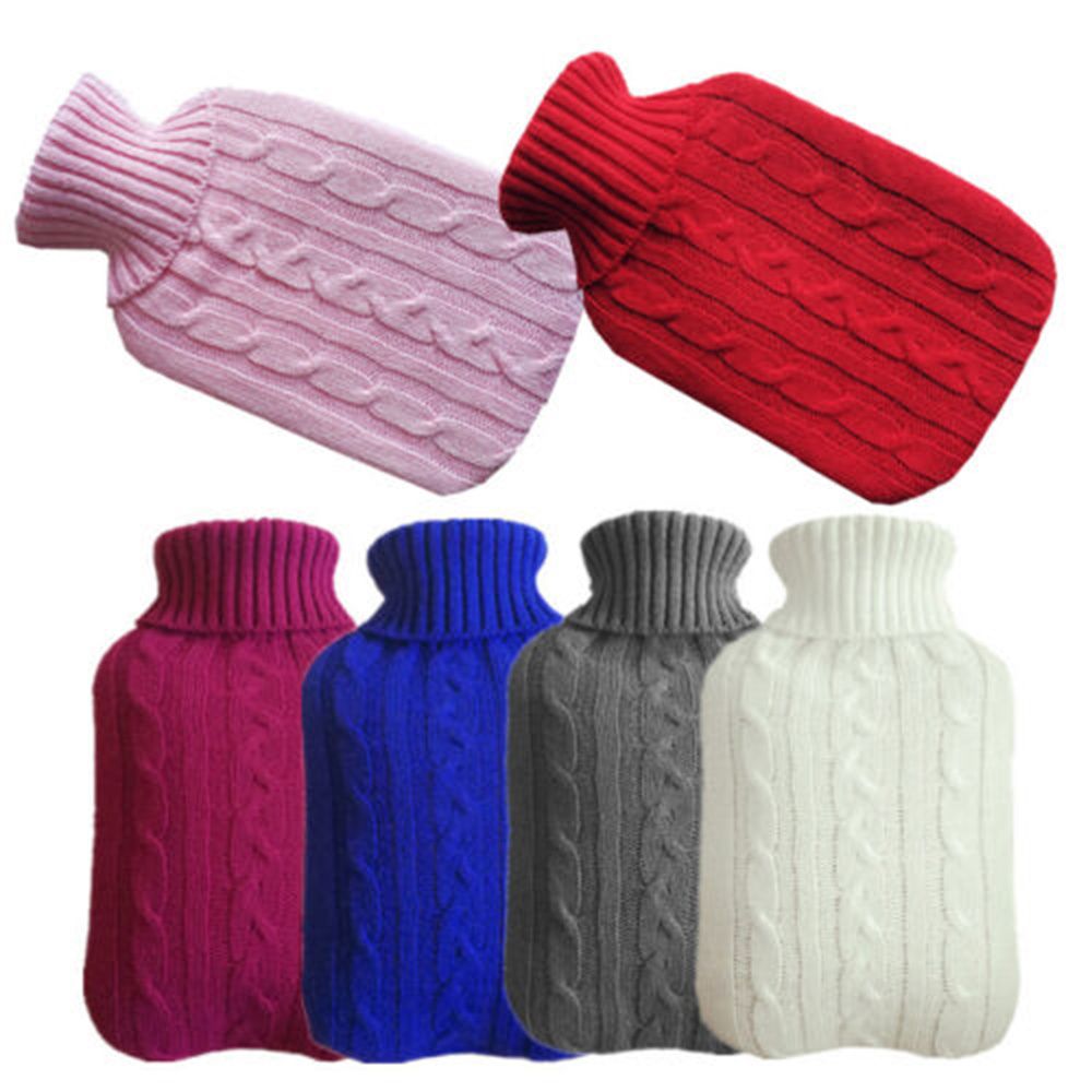 Warm Faux Fur Fleece Knitted Cover For Large Natural Rubber Hot Water Bottle Bag 0