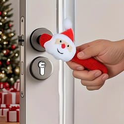 soft fabric christmas door knob cover, festive santa claus decoration with white fuzzy face & red hat