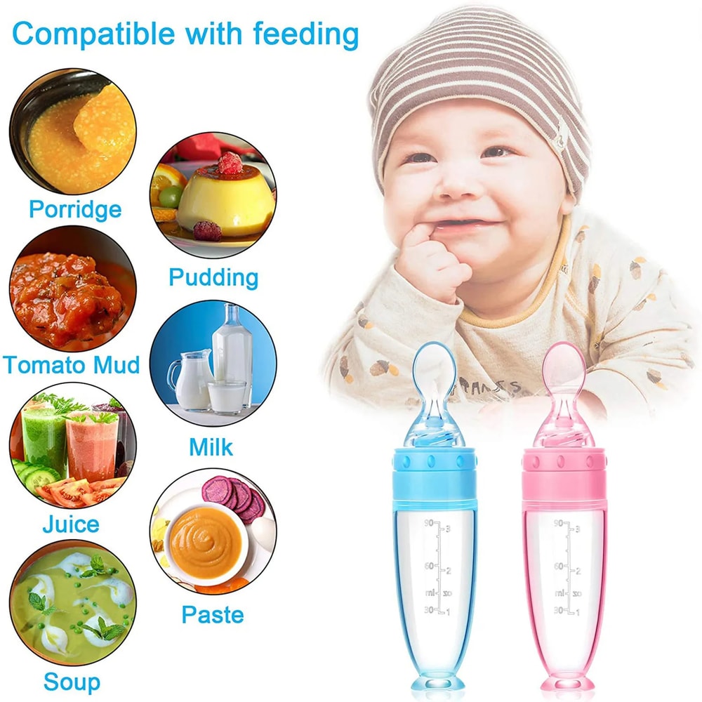 Squeeze Feeding Spoon, Depressible Silicone Bottle, Training Feeder