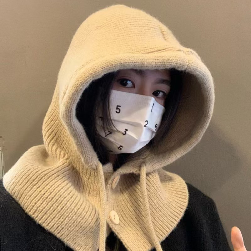 Winter Fashion Hats Wool Knitted Scarf Set Balaclava Hooded Caps Neck Warmer Shawl Gothic Beanies P 1