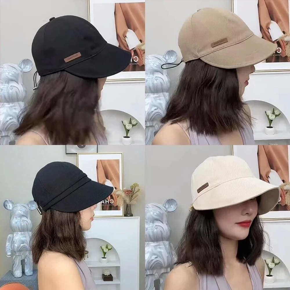 Adjustable Women's Foldable Sunhat, Summer Beach Fisherman Hat, Cotton UV Protection Bucket Cap, Wide Brim Outdoor Cap