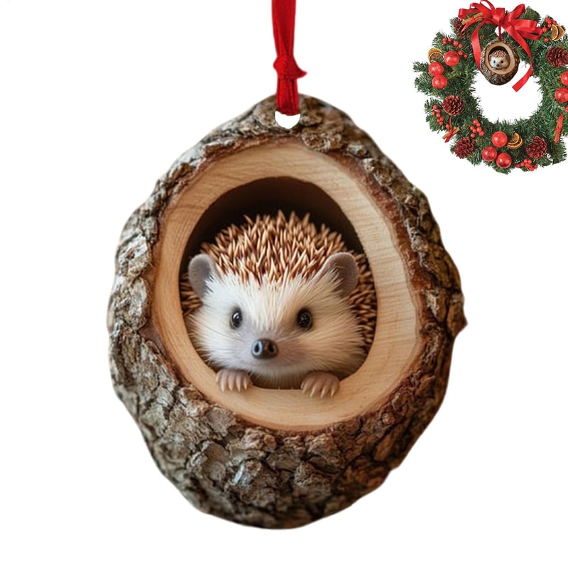 Cute Christmas Acrylic Pendant Animal Wildlife Ornaments Raccoon Owl Squirrel Hedgehog Bunny Bird D 1
