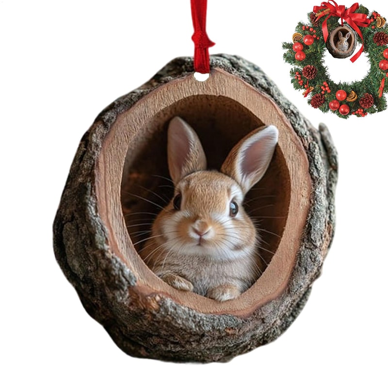 Cute Christmas Acrylic Pendant Animal Wildlife Ornaments Raccoon Owl Squirrel Hedgehog Bunny Bird D 2