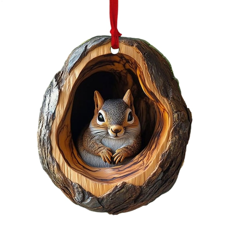 Cute Christmas Acrylic Pendant Animal Wildlife Ornaments Raccoon Owl Squirrel Hedgehog Bunny Bird D 4