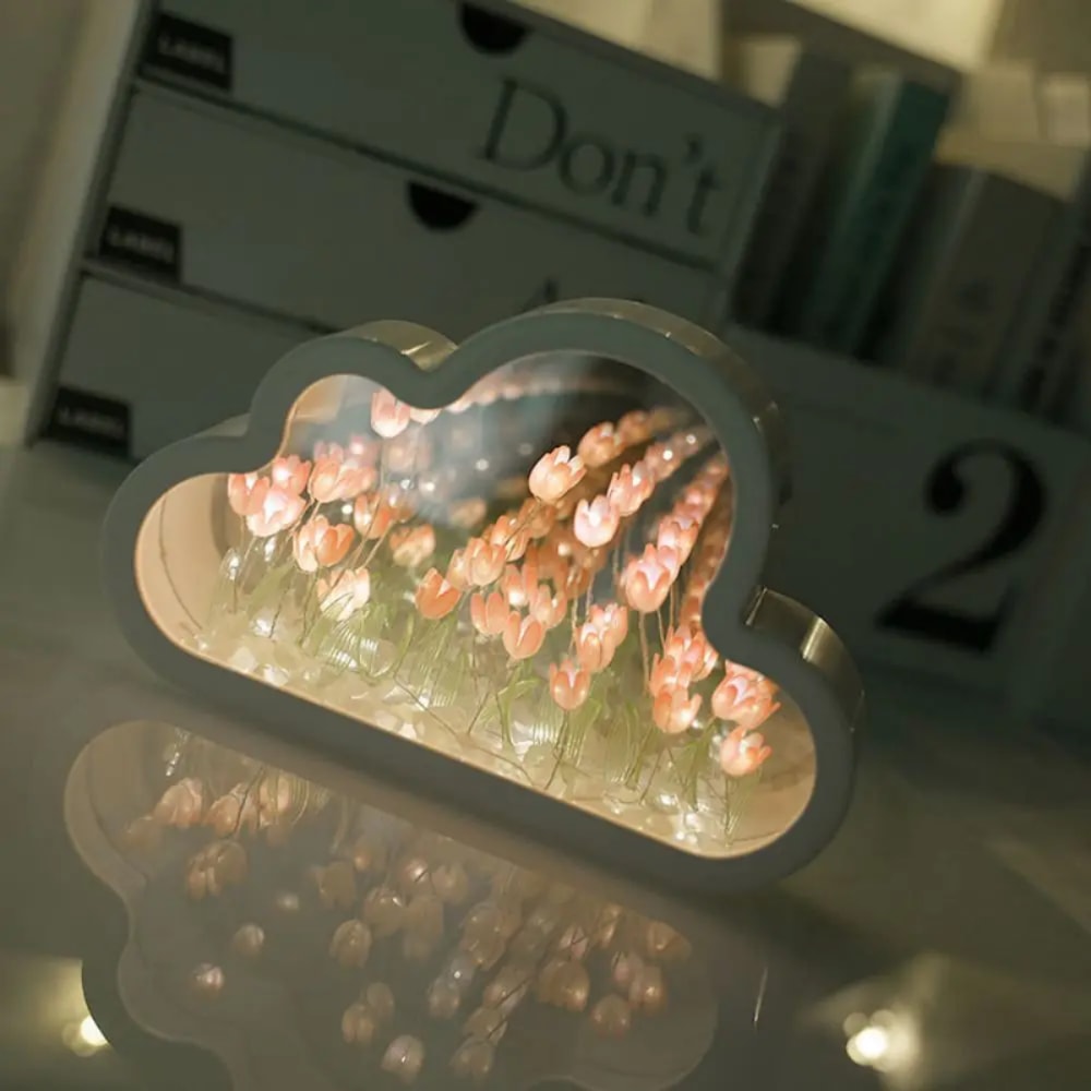 LED Tulip Night Lamp, Handmade DIY Clouds, Bedroom Decor Mirror Light