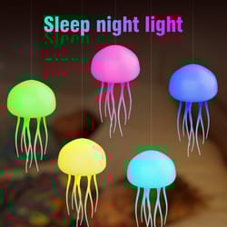 cute jellyfish bedside lamp rgb gradient, cartoon jellyfish night light, voice control type c charging led night lamp