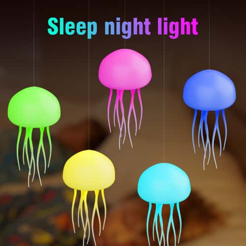 Cute Jellyfish Bedside Lamp RGB Gradient, Cartoon Jellyfish Night Light, Voice Control Type C Charging LED Night Lamp