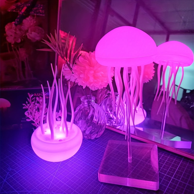 Cute Jellyfish Bedside Lamp RGB Gradient, Cartoon Jellyfish Night Light, Voice Control Type C Charging LED Night Lamp