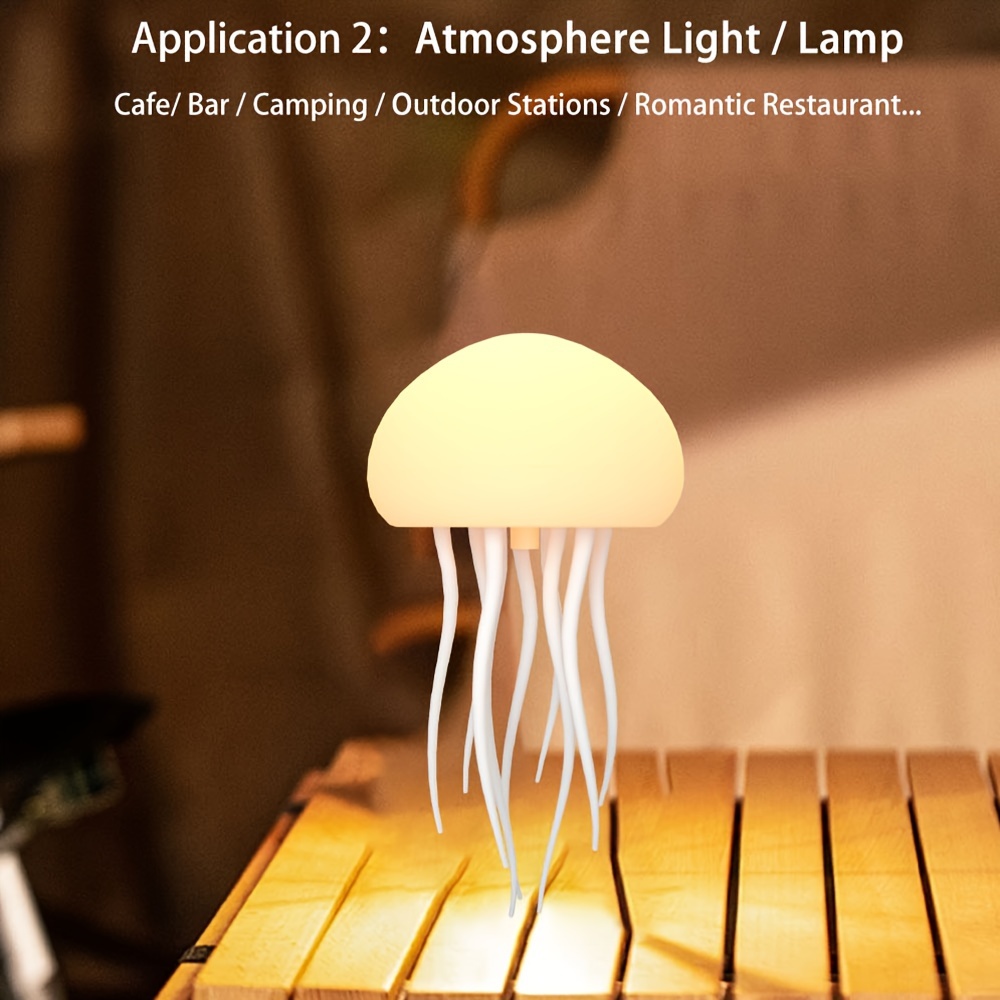 Cute Jellyfish Bedside Lamp RGB Gradient, Cartoon Jellyfish Night Light, Voice Control Type C Charging LED Night Lamp