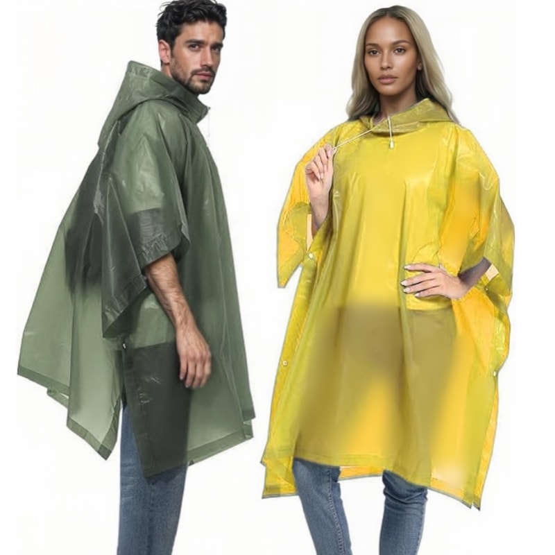 Hood Waterproof Thicken Poncho, Reusable Raincoat with Drawstring, Travel Bicycle Ponchos, Adults Outdoor Rain Coat