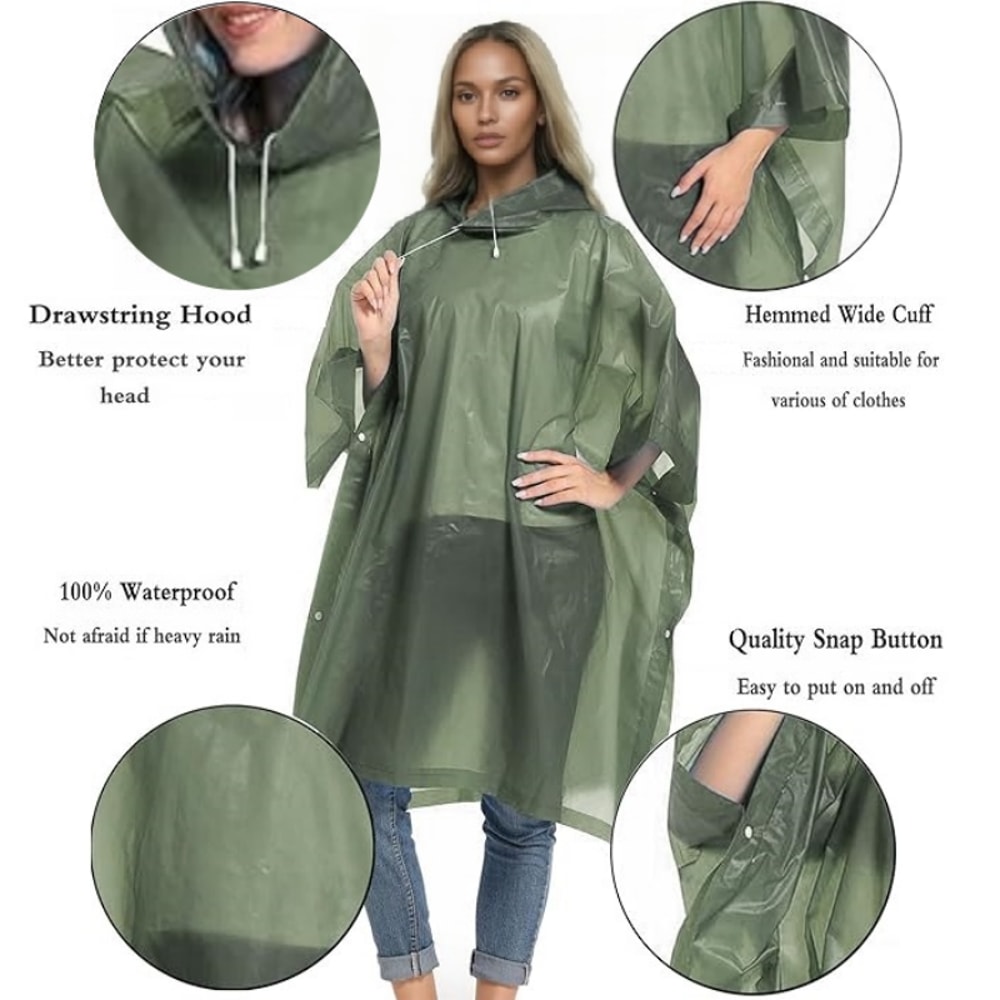 Hood Waterproof Thicken Poncho, Reusable Raincoat with Drawstring, Travel Bicycle Ponchos, Adults Outdoor Rain Coat