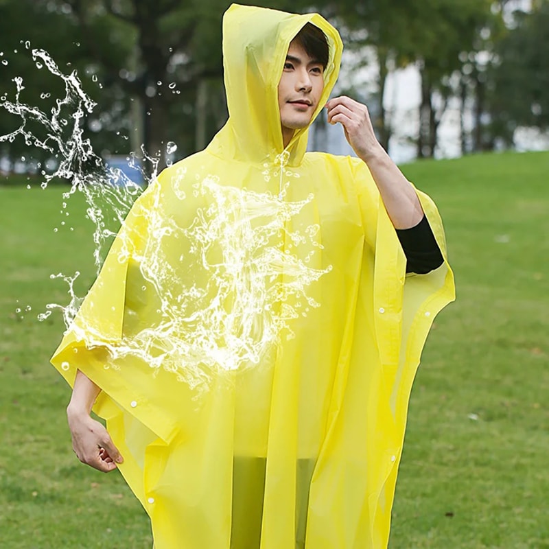 Hood Waterproof Thicken Poncho, Reusable Raincoat with Drawstring, Travel Bicycle Ponchos, Adults Outdoor Rain Coat